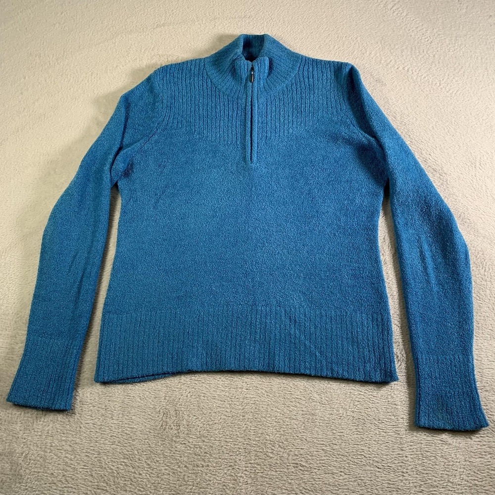 ExOfficio Sweater Womens Medium Blue 100% Nylon Mock‎ Neck 1/4 Zip Knit Pullover